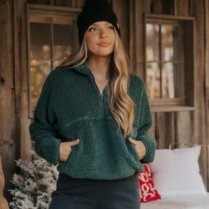 Forest Green Sherpa Half-Zip Pullover